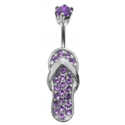 Sterling Silver Flip Flop Slippers Belly Bar Studded with CZ Glass Stone Crystals - Various Colours - All our Jewellery is Quality Checked by Sheffield Assay office