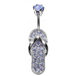 Sterling Silver Flip Flop Slippers Belly Bar Studded with CZ Glass Stone Crystals - Various Colours - All our Jewellery is Quality Checked by Sheffield Assay office