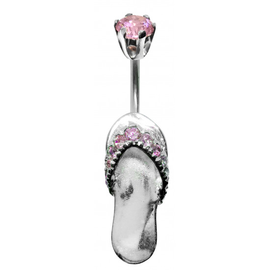 Silver Flip Flop Belly Bars with CZ Crystals 1.6mm / 14G - Various Colours - All our Jewellery is Quality Checked by Sheffield Assay office