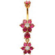 Silver Double Flower Belly Bars with CZ Crystal - Gold Plated Various Colours