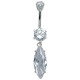 Sterling Silver Marquise Cut Drop Dangle CZ Crystal Belly Bars 1.6mm / 14G - Various Colours - All our Jewellery is Quality Checked by Sheffield Assay office