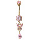Surgical Steel Belly Bars 1.6mm / 14G with Gold Plated Butterfly Dangle Drop CZ Crystals - Various Colours