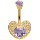 Surgical Steel Belly Bars 1.6mm / 14G with Gold Plated Base Heart CZ Crystals - Various Colours