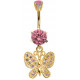 Gold Plated  Butterfly Belly Bar Studded with CZ Crystals - Various Colours
