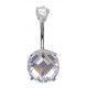 Sterling Silver Base Solitaire Oval Belly Bar with Mosaic CZ Crystals - Various Colours - All our Jewellery is Quality Checked by Sheffield Assay office