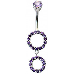 Sterling Silver Round Ring Belly Bars Studded with CZ Crystals - Various Colors 