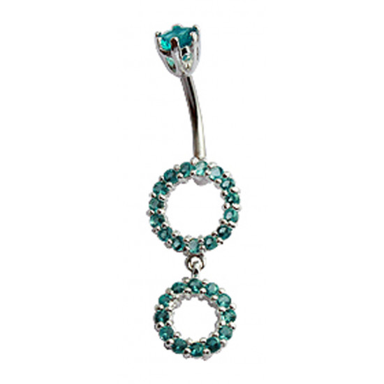 Sterling Silver Round Ring Belly Bars Studded with CZ Crystals - Various Colors 