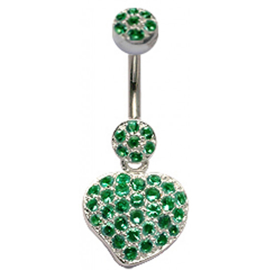 Sterling Silver Heart Studded Belly Bars with CZ Crystals - Various Colours - All our Jewellery is Quality Checked by Sheffield Assay office