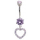 Sterling Silver Heart Shape Drop CZ Crystal Studded Belly Bars 1.6mm / 14G - Various Colours - All our Jewellery is Quality Checked by Sheffield Assay office