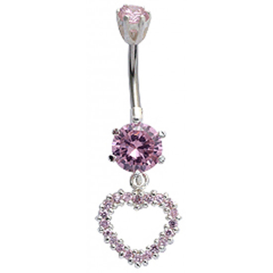 Sterling Silver Heart Shape Drop CZ Crystal Studded Belly Bars 1.6mm / 14G - Various Colours - All our Jewellery is Quality Checked by Sheffield Assay office