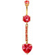 Sterling Silver Dangle Heart Shape Drop CZ Crystal in Gold Plating Belly Bars 1.6mm / 14G - Various Colours