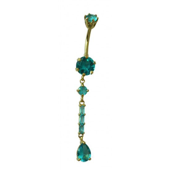 Gold Plated and Silver Long Drop Belly Bars with CZ Crystals - Various Colours