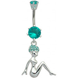 Sterling Silver Woman Sitting Belly Bars with CZ Crystals - Various Colors 