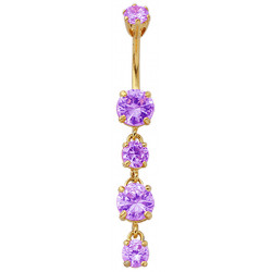 Silver Dangling Round Belly Bars with CZ Crystal - Gold Plated - Various Colours