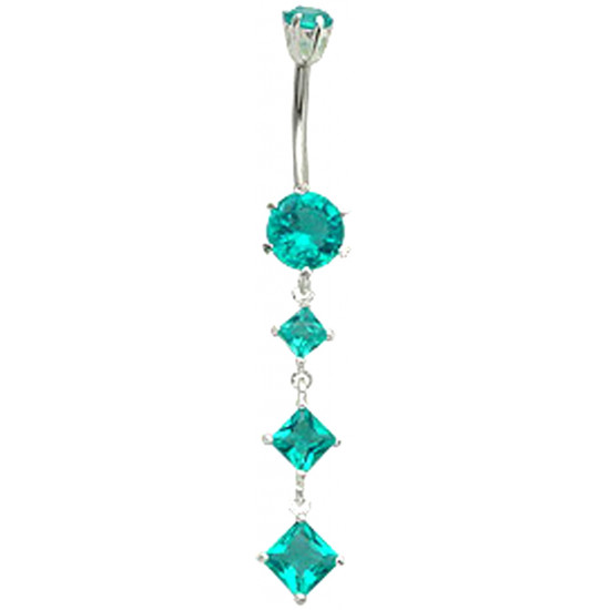 Sterling Silver Diamond Shape 3 Drop Dangle CZ Crystal Belly Bar Lentgth 12mm 1.6mm / 14G - Various Colours - All our Jewellery is Quality Checked by Sheffield Assay office