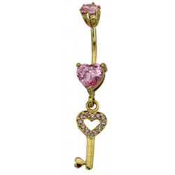 Sterling Silver and Gold Plated Key Bellybar - Surgical Steel 14G with CZ Crystals - Various Colours
