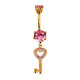 Beautiful Key Charm Belly Bars in Silver and Gold Plated with CZ Crystals - Various Colours