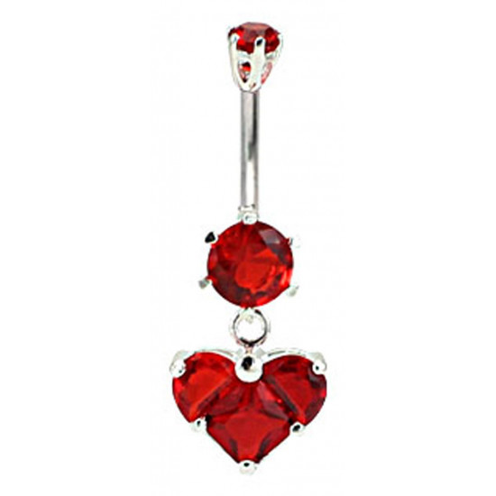 Sterling Dangle Heart Belly Bar Made Of CZ Crystals - Various Colours - All our Jewellery is Quality Checked by Sheffield Assay office