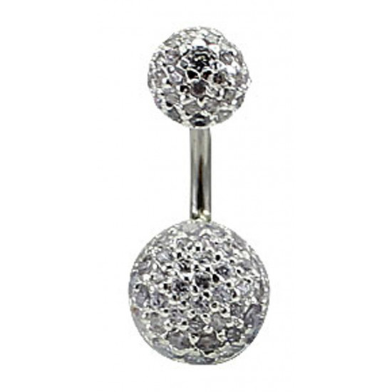 Sterling Silver Round Belly Bar Studded with CZ Crystals - Various Colours - All our Jewellery is Quality Checked by Sheffield Assay office