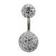 Sterling Silver Round Belly Bar Studded with CZ Crystals - Various Colours - All our Jewellery is Quality Checked by Sheffield Assay office