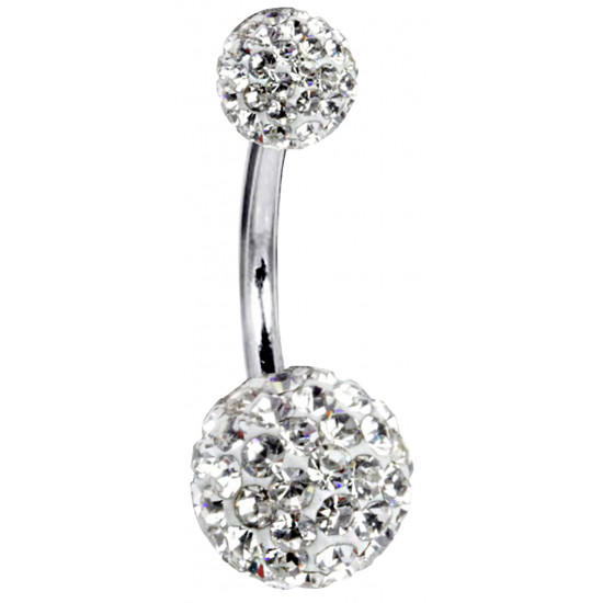 Shamballa Ball Belly Bar with CZ  Crystals - Quality tested by Sheffield Assay Office England