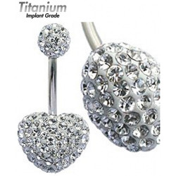 Titanium MULTI CRYSTAL HEART BELLY BAR - Swarovski Crystals Belly Button Ring - Bling Bling!!