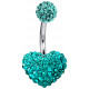 Titanium MULTI CRYSTAL HEART BELLY BAR - Swarovski Crystals Belly Button Ring - Bling Bling!!