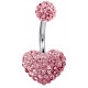 Stainless Steel Heart 3D Belly Bar with CZ  Crystals - Quality tested by Sheffield Assay Office England