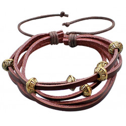 Multi-Strand Wrap Genuine Leather Bracelet with Beads - Various Colours