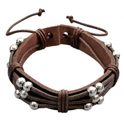 Multi-Strand Wrap Genuine Leather Bracelet Braided with Alloy Beads - Various Colours