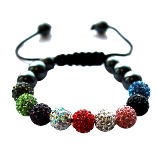 Shamballa Braided Bracelet with CZ Crystal Ball and Hematite Beads - Various Colours