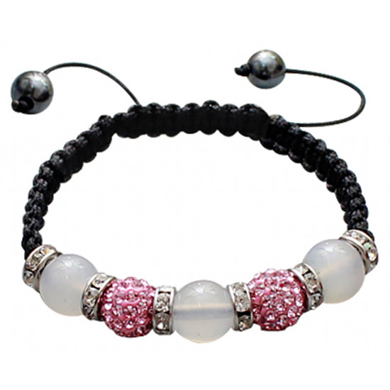 Glass Stone Bead Bracelet with Shamballa Ball CZ Crystal - Various Colours