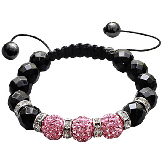 Shamballa Braided Bracelet with CZ Crystal Ball and Glass Beads - Various Colours