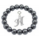Hematite Stretchable Bracelet with Silver Initial Charm Beads - Letters A To Z