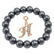 Hematite Stretchable Bracelet with Rosegold Plated Initial Charm Beads - Letters A To Z