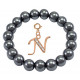 Hematite Stretchable Bracelet with Rosegold Plated Initial Charm Beads - Letters A To Z