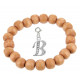 Wooden Stretchable Bracelet with Silver Initial Charm Beads - Letters A To Z