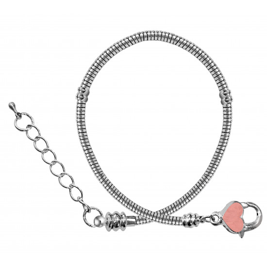 Silver Plated Pandora Style Bracelet with Enamel Paint Heart Clasp - Various Sizes