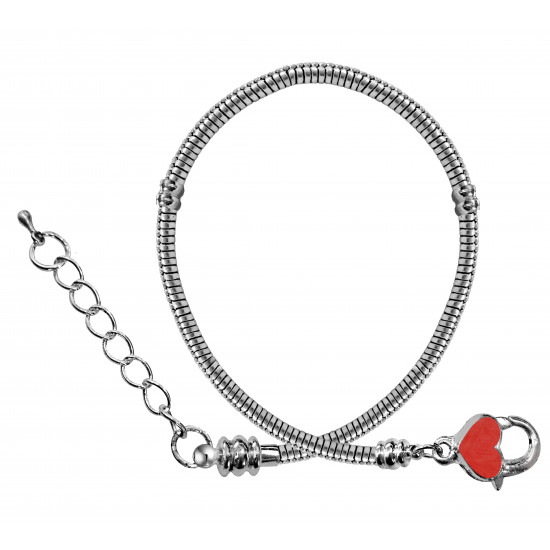 Silver Plated Pandora Style Bracelet with Enamel Paint Heart Clasp - Various Sizes