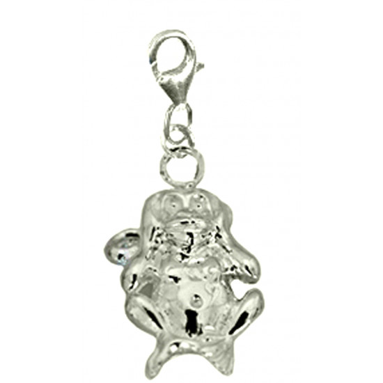 Silver Monkey Charm with Spring Lobster Clasp - Attaches easy to Bracelets - See no Evil - Hear no Evil, -Speak No Evil 