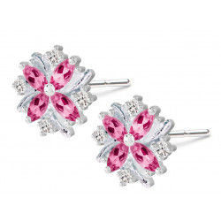 Sterling Silver Stud Plumerian Flower Fashion Earrings with CZ Crystals - Various Colours