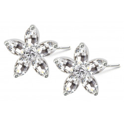 Sterling Silver Stud Plumerian Flower Fashion Earrings with CZ Crystals - Various Colours