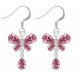 Sterling Silver Drop Butterfly Fashion Earrings with CZ Crystals - Various Colours