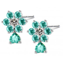 Sterling Silver Stud Flower Fashion Earrings with CZ Crystals - Various Colours