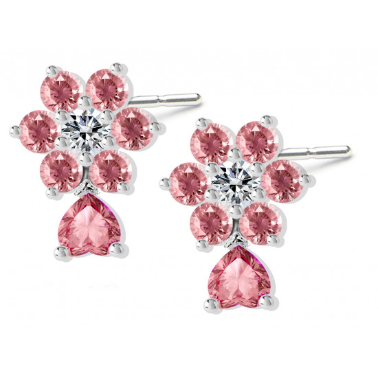 Sterling Silver Stud Flower Fashion Earrings with CZ Crystals - Various Colours