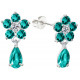 Sterling Silver Dangle Floral Fashion Earrings with CZ Crystals - Various Colours