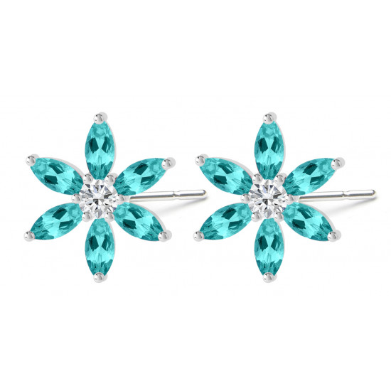 Sterling Silver Floral Fashion Stud Earrings with CZ Crystals - Various Colours