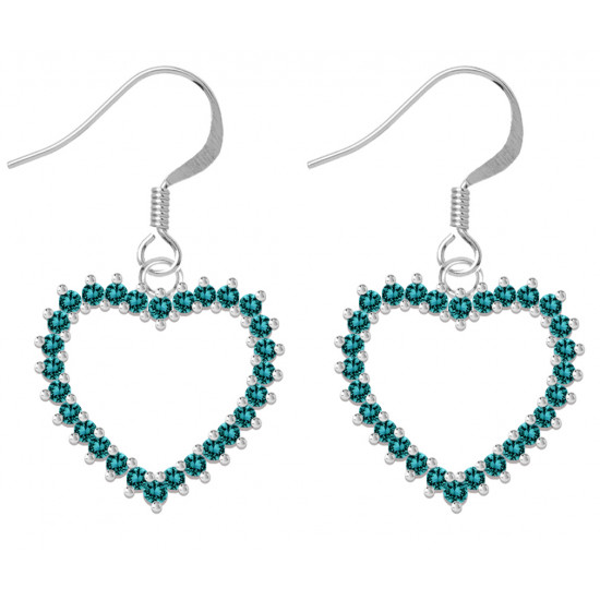 Sterling Silver Open Heart Fashion Earrings with CZ Crystals - Various Colours