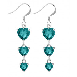 Sterling Silver Three Layer Drop Heart Fashion Earrings with CZ Crystals - Various Colours
