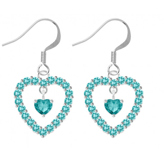 Sterling Silver Open Heart Fashion Earrings with Heart Center CZ Crystals - Various Colours